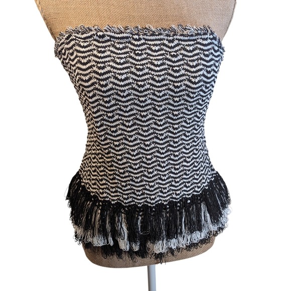 White House Black Market Tops - NWT White House Black Market Black White Knit Tassel Fringe Strapless Corset 10